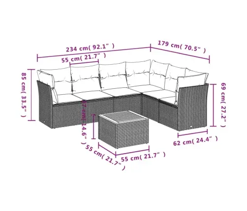 7-Osaline Aiadiivani Komplekt Patjadega, Hall, Polürotang