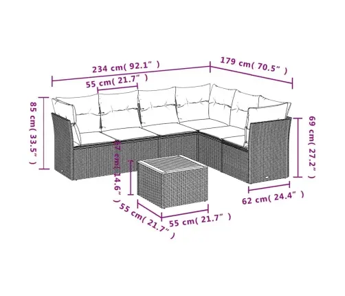 7-Daļīgs Dārza Dīvāna Komplekts Ar Matračiem Pelēka Rotangpalma Vidaxl
