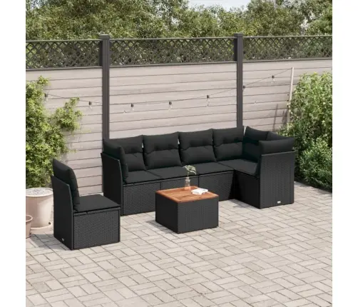 7-Daļīgs Dārza Dīvāna Komplekts Ar Matračiem, Melna Pe Vidaxl