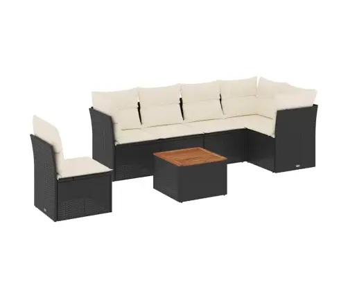 Sofos Komplektas Su Pagalvėlėmis, 7 Dalių, Juodas, Poliratanas