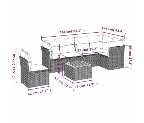 Sofos Komplektas Su Pagalvėlėmis, 7 Dalių, Juodas, Poliratanas