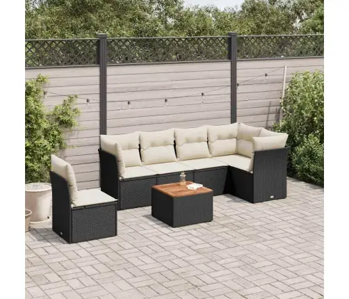 Sofos Komplektas Su Pagalvėlėmis, 7 Dalių, Juodas, Poliratanas