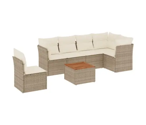 7-Daļīgs Dārza Dīvāna Komplekts, Matrači, Bēša Pe Rotangpalma Vidaxl