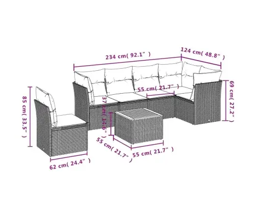 7-Daļīgs Dārza Dīvāna Komplekts, Matrači, Pelēka Pe Rotangpalma Vidaxl