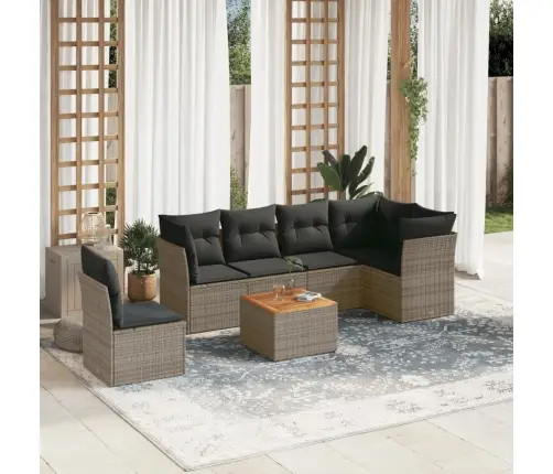 7-Daļīgs Dārza Dīvāna Komplekts, Matrači, Pelēka Pe Rotangpalma Vidaxl