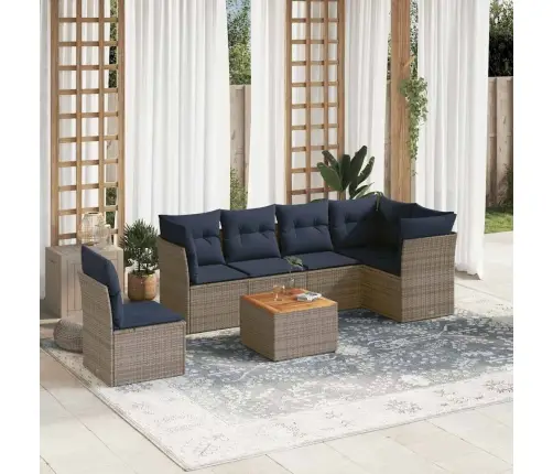 Sofos Komplektas Su Pagalvėlėmis, 7 Dalių, Pilkas, Poliratanas