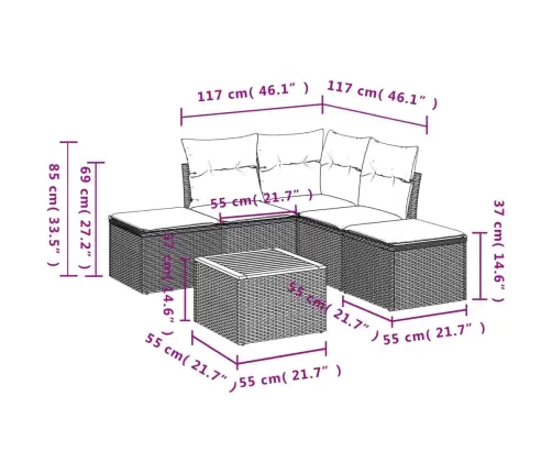 6-Osaline Aiadiivani Komplekt Patjadega, Must, Polürotang