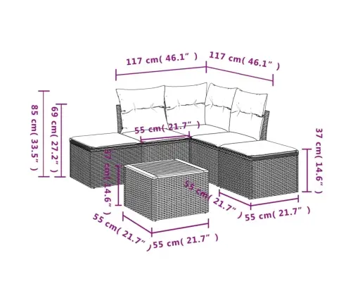 6-Daļīgs Dārza Dīvāna Komplekts, Matrači, Bēša Pe Rotangpalma Vidaxl