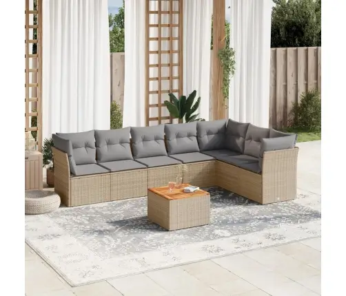 8-Daļīgs Dārza Dīvāna Komplekts, Matrači, Bēša Pe Rotangpalma Vidaxl