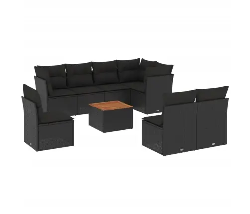 9-Daļīgs Dārza Dīvāna Komplekts, Matrači, Melna Pe Rotangpalma Vidaxl