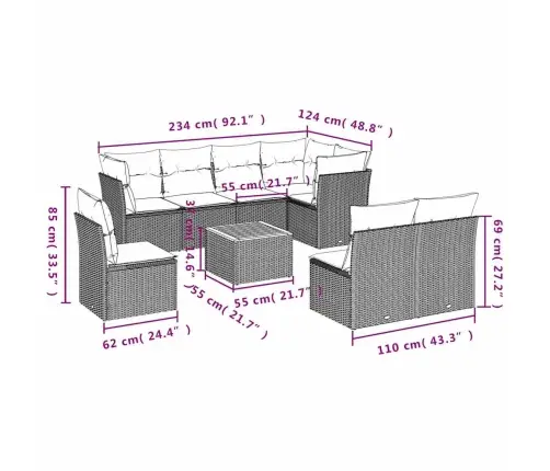 9-Daļīgs Dārza Dīvāna Komplekts Ar Matračiem Pelēka Rotangpalma Vidaxl