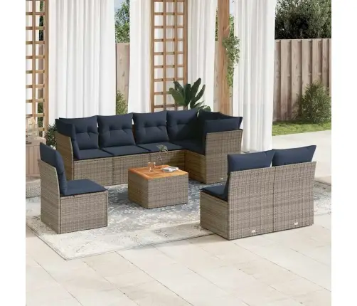 9-Daļīgs Dārza Dīvāna Komplekts Ar Matračiem Pelēka Rotangpalma Vidaxl