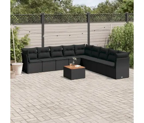10-Daļīgs Dārza Dīvāna Komplekts, Matrači, Melna Pe Rotangpalma Vidaxl