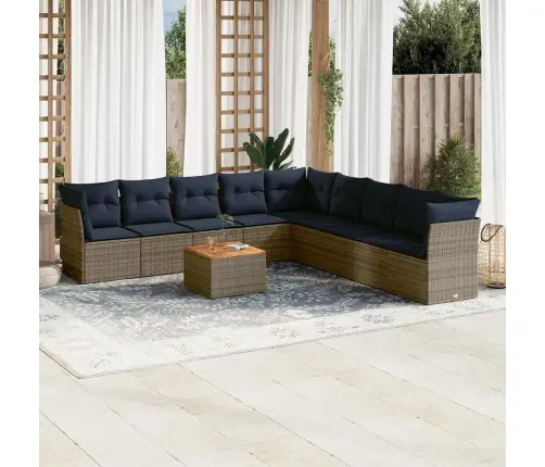 10Daļīgs Dārza Dīvāna Komplekts Ar Matračiem Pelēka Rotangpalma Vidaxl