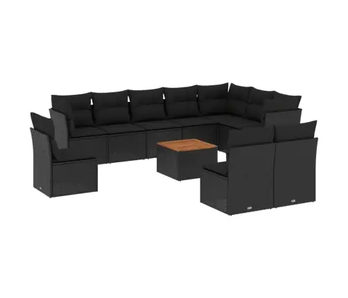 11-Daļīgs Dārza Dīvāna Komplekts, Matrači, Melna Pe Rotangpalma Vidaxl