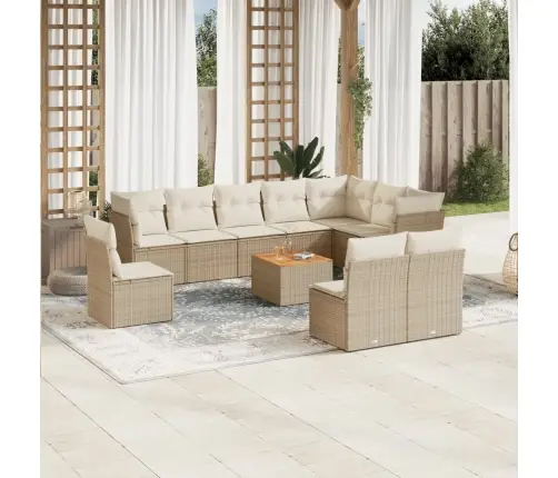 11-Daļīgs Dārza Dīvāna Komplekts, Matrači, Bēša Pe Rotangpalma Vidaxl