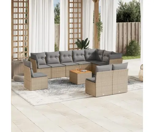 11-Daļīgs Dārza Dīvāna Komplekts Ar Matračiem,Pe Rotangpalma Vidaxl