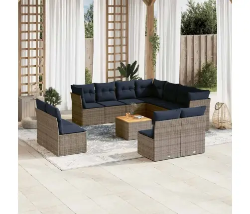 12-Daļīgs Dārza Dīvānu Komplekts Ar Matračiem, Pelēks Pe Vidaxl