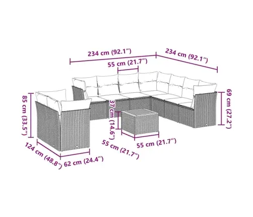 Sodo Komplektas Su Pagalvėlėmis, 10 Dalių, Pilkas, Poliratanas