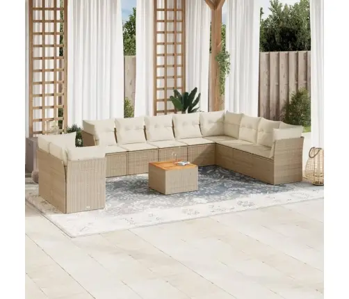 11-Daļīgs Dārza Dīvāna Komplekts, Matrači, Bēša Pe Rotangpalma Vidaxl