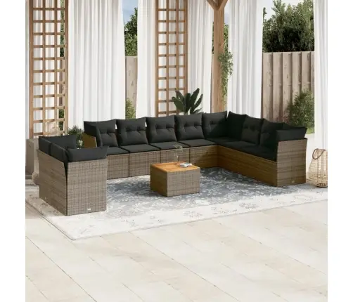 Sodo Komplektas Su Pagalvėlėmis, 11 Dalių, Pilkas, Poliratanas