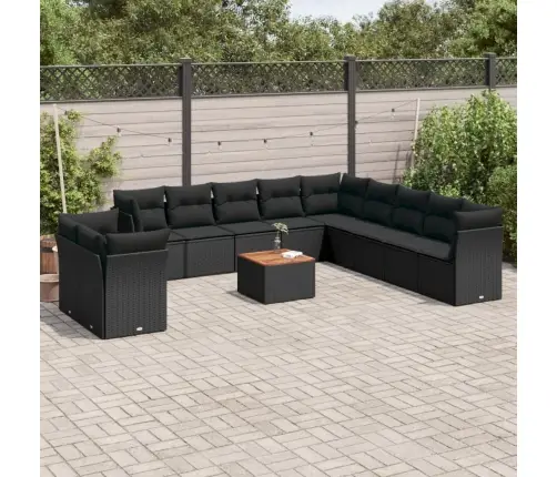 Sofos Komplektas Su Pagalvėlėmis, 12 Dalių, Juodas, Poliratanas