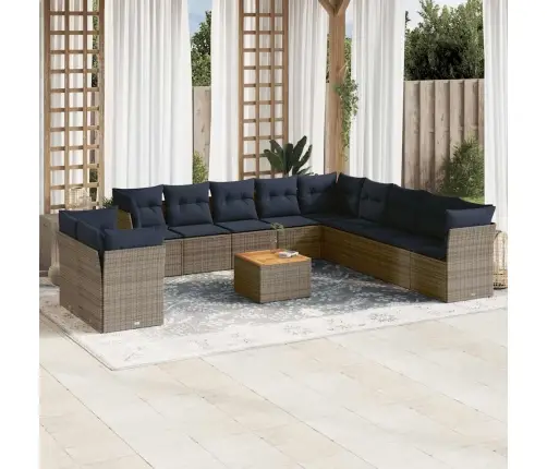 12-Daļīgs Dārza Dīvānu Komplekts Ar Matračiem, Pelēks Pe Vidaxl