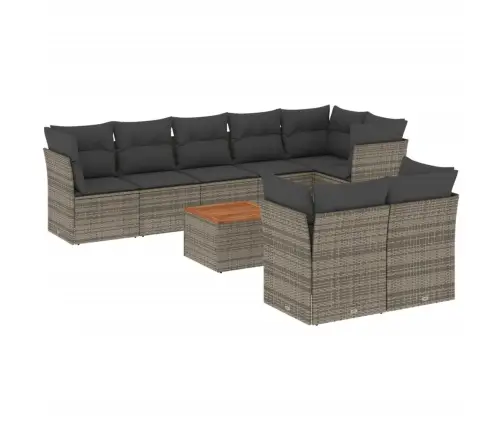 9-Daļīgs Dārza Dīvāna Komplekts Ar Matračiem, Pelēks Pe Pinums Vidaxl