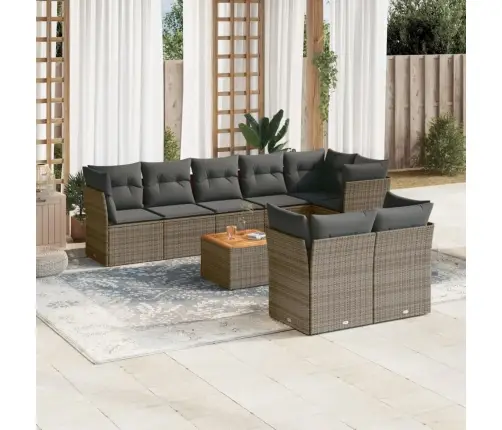 9-Daļīgs Dārza Dīvāna Komplekts Ar Matračiem, Pelēks Pe Pinums Vidaxl