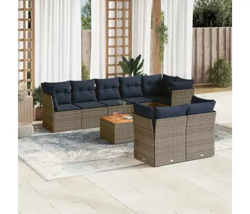 9-Daļīgs Dārza Dīvāna Komplekts Ar Matračiem Pelēka Rotangpalma Vidaxl