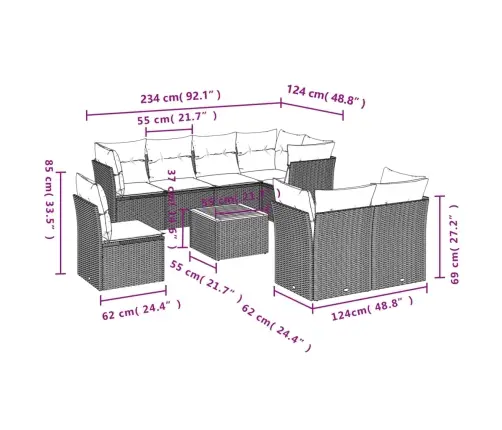 Sodo Komplektas Su Pagalvėlėmis, 9 Dalių, Juodas, Poliratanas