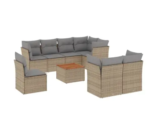 9-Daļīgs Dārza Dīvāna Komplekts, Matrači, Bēša Pe Rotangpalma Vidaxl