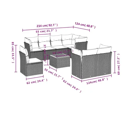 Sofos Komplektas Su Pagalvėlėmis, 9 Dalių, Pilkas, Poliratanas