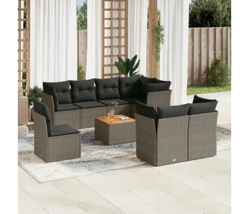 Sofos Komplektas Su Pagalvėlėmis, 9 Dalių, Pilkas, Poliratanas