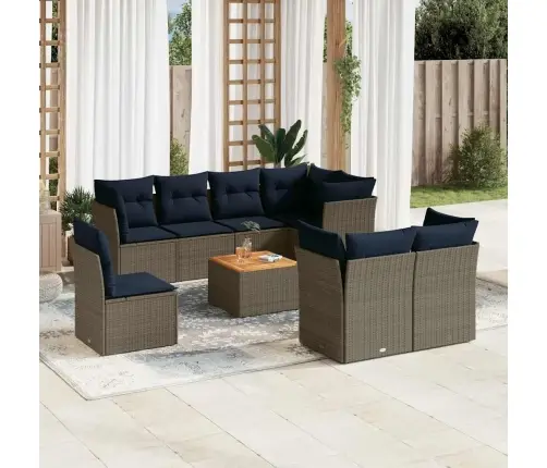 9-Daļīgs Dārza Dīvāna Komplekts Ar Matračiem Pelēka Rotangpalma Vidaxl