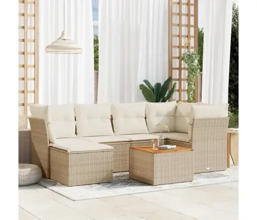 Sofos Komplektas Su Pagalvėlėmis, 7 Dalių, Smėlio, Poliratanas