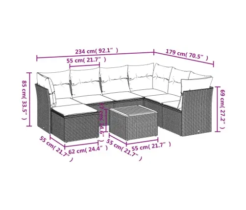 Sofos Komplektas Su Pagalvėlėmis, 8 Dalių, Smėlio, Poliratanas