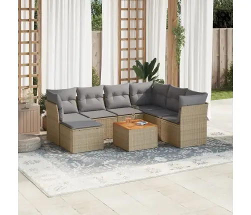 Sofos Komplektas Su Pagalvėlėmis, 8 Dalių, Smėlio, Poliratanas