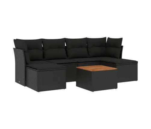 Sofos Komplektas Su Pagalvėlėmis, 7 Dalių, Juodas, Poliratanas