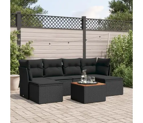 Sofos Komplektas Su Pagalvėlėmis, 7 Dalių, Juodas, Poliratanas