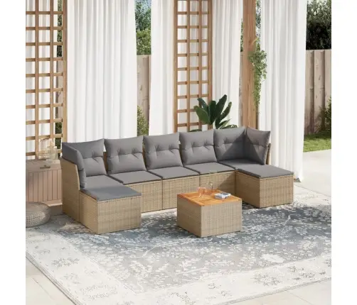 8-Daļīgs Dārza Dīvāna Komplekts, Matrači, Bēša Pe Rotangpalma Vidaxl