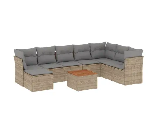 9-Daļīgs Dārza Dīvāna Komplekts, Matrači, Bēša Pe Rotangpalma Vidaxl