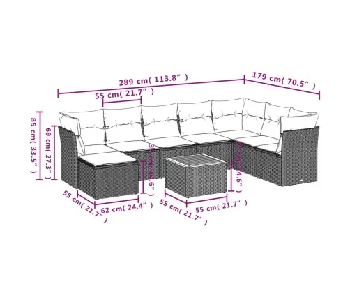 9-Daļīgs Dārza Dīvāna Komplekts, Matrači, Bēša Pe Rotangpalma Vidaxl
