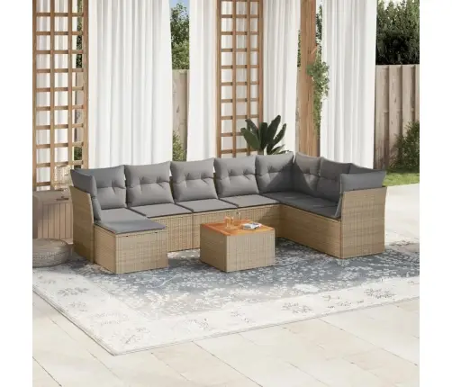 9-Daļīgs Dārza Dīvāna Komplekts, Matrači, Bēša Pe Rotangpalma Vidaxl