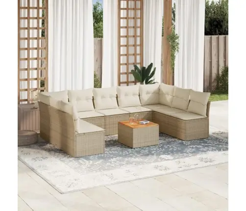 Sofos Komplektas Su Pagalvėlėmis, 10 Dalių, Smėlio, Poliratanas