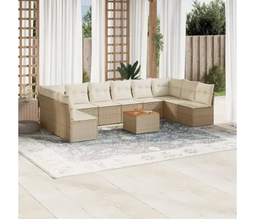 11-Daļīgs Dārza Dīvāna Komplekts, Matrači, Bēša Pe Rotangpalma Vidaxl