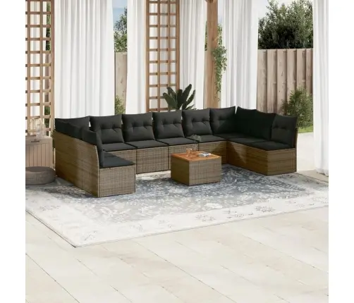 Sodo Komplektas Su Pagalvėlėmis, 11 Dalių, Pilkas, Poliratanas