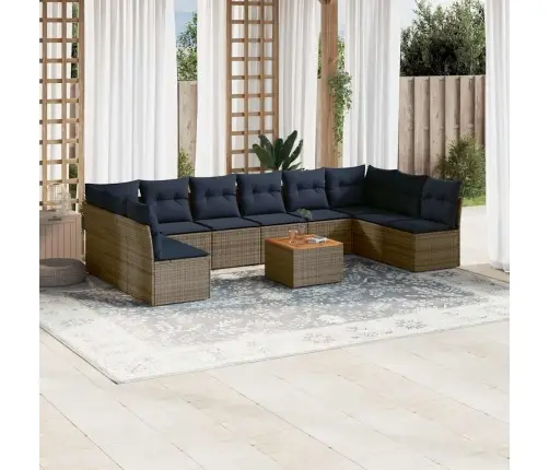 11-Daļīgs Dārza Dīvāna Komplekts Ar Matračiem, Pelēks Pe Pinums Vidaxl