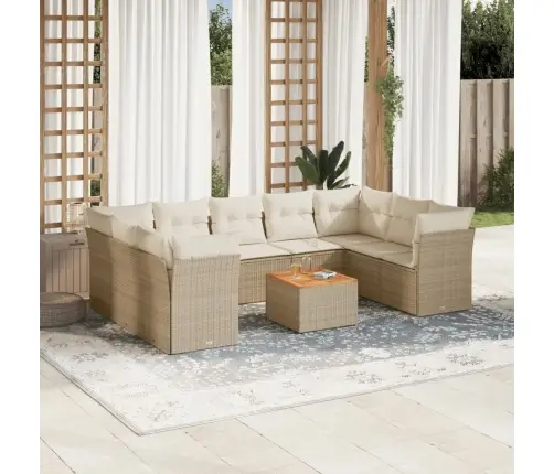 10-Daļīgs Dārza Dīvāna Komplekts, Matrači, Bēša Pe Rotangpalma Vidaxl