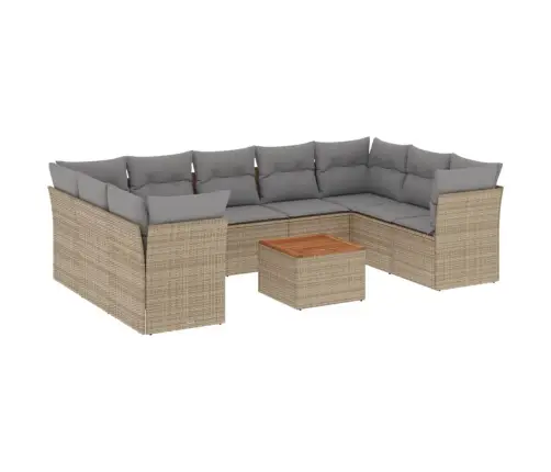 10-Daļīgs Dārza Dīvāna Komplekts, Matrači, Bēša Pe Rotangpalma Vidaxl